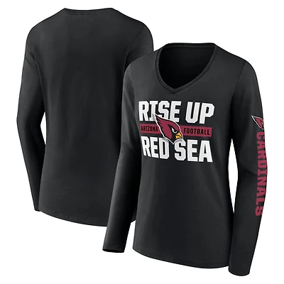 T-shirt à manches longues et col en V pour femme Fanatics Black Arizona Cardinals Hometown Sweep