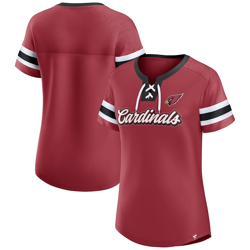T-shirt à lacets et col en V emblématique Bling Athena des Arizona Cardinals pour femmes Fanatics