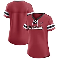 T-shirt à lacets et col en V emblématique Bling Athena des Arizona Cardinals pour femmes Fanatics