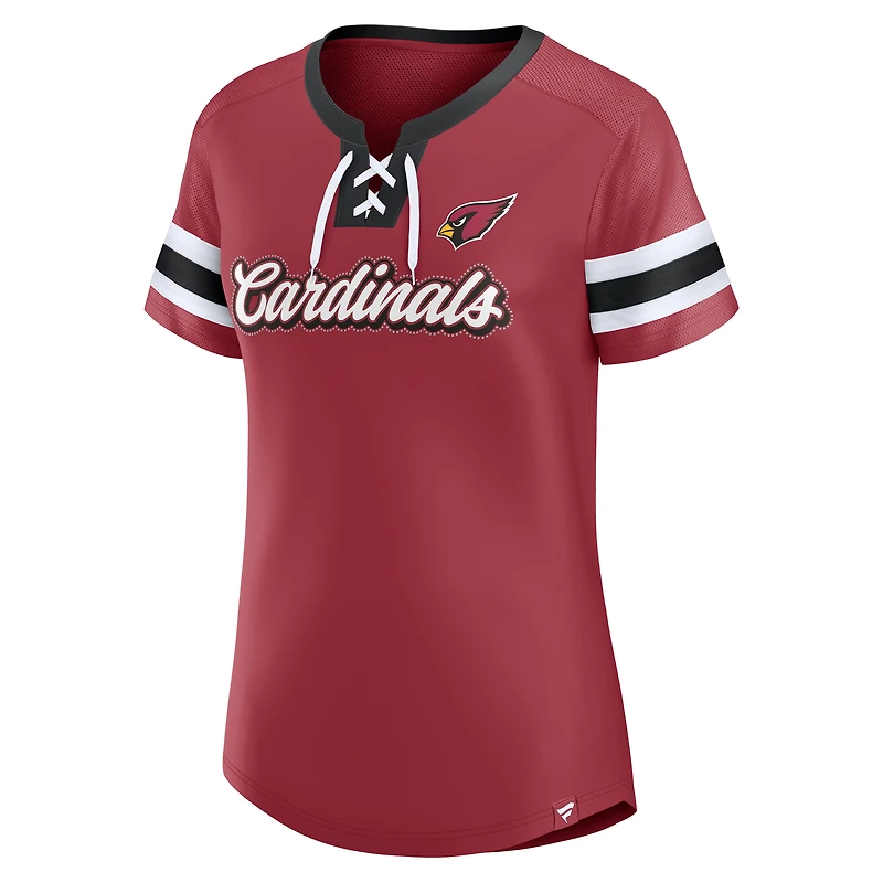 T-shirt à lacets et col en V emblématique Bling Athena des Arizona Cardinals pour femmes Fanatics