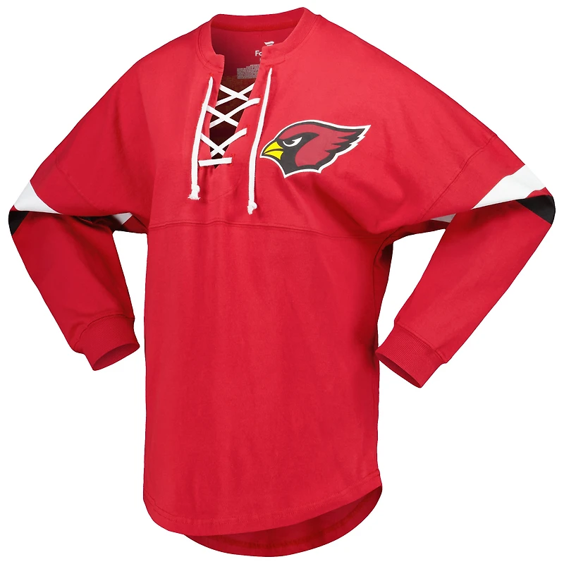 T-shirt à manches longues et col en V lacets Fanatics Cardinal Arizona Cardinals Spirit pour femmes