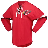 T-shirt à manches longues et col en V lacets Fanatics Cardinal Arizona Cardinals Spirit pour femmes