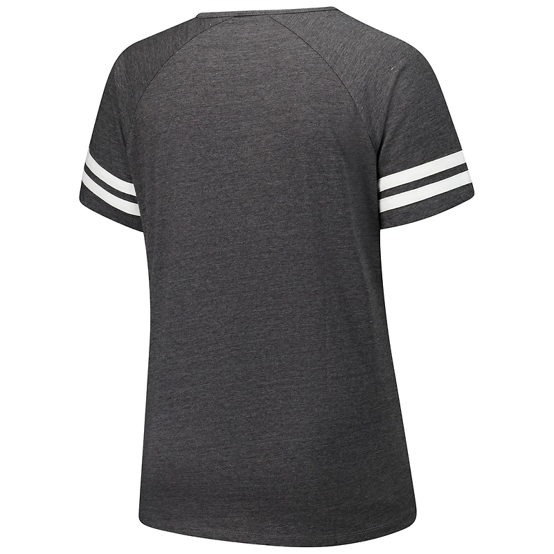 Women's Fanatics Charcoal Arizona Cardinals Plus Logo Striped Raglan Notch Neck T-Shirt