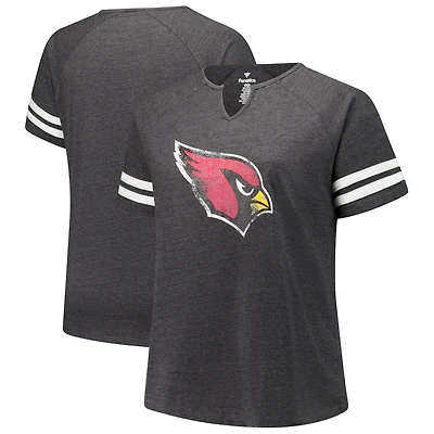 T-shirt à col cranté raglan rayé avec logo grande taille Fanatics Charcoal Arizona Cardinals pour femmes