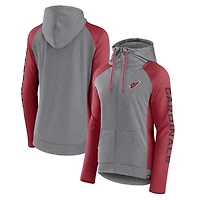 Sweat à capuche léger entièrement zippé pour femmes Fanatics Heather Grey/College Cardinal Arizona Cardinals Blind Side