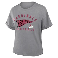 T-shirt boxy tri-blend gris chiné Fanatics pour femme, hommage aux Cardinals de l'Arizona, avec motif Pennant Wave
