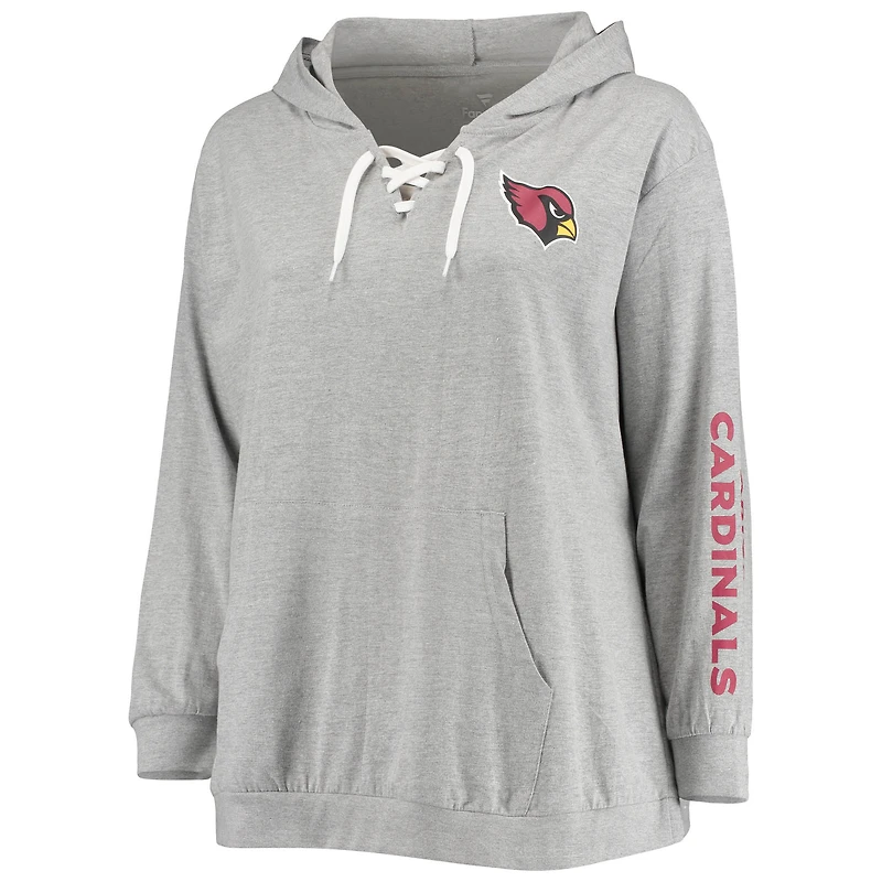Sweat à capuche lacets grande taille Fanatics pour femmes, gris chiné, Arizona Cardinals