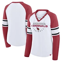 T-shirt à manches longues et col en V lacets pour femme, motif raglan, blanc/cardinal, Arizona Cardinals Redzone Blitz Package