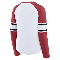 T-shirt à manches longues et col en V lacets pour femme, motif raglan, blanc/cardinal, Arizona Cardinals Redzone Blitz Package