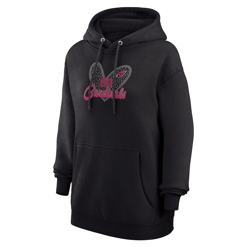 Women's G-III 4Her by Carl Banks Black Arizona Cardinals Animal Print Heart Team Graphic Fleece Tri-Blend Pullover Hoodie