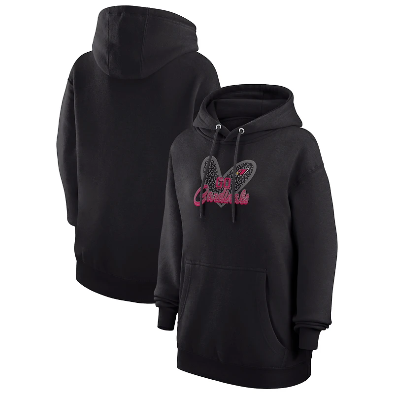 Women's G-III 4Her by Carl Banks Black Arizona Cardinals Animal Print Heart Team Graphic Fleece Tri-Blend Pullover Hoodie