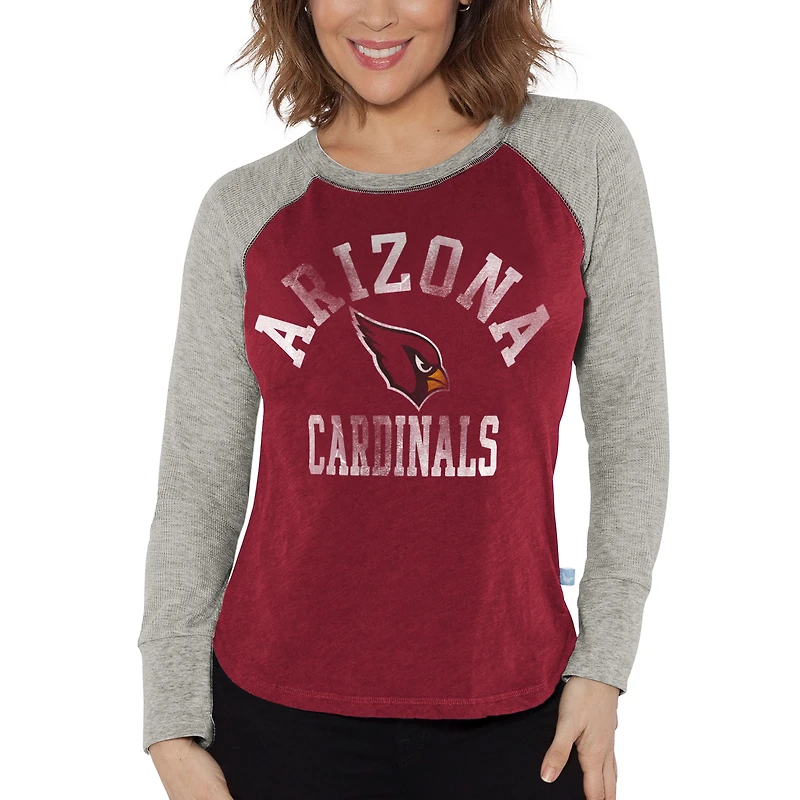 T-shirt à manches longues raglan en tricot gaufré pour femme G-III 4Her by Carl Banks Cardinal/gris chiné Arizona Cardinals