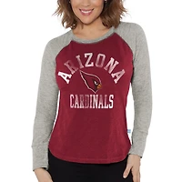 T-shirt à manches longues raglan en tricot gaufré pour femme G-III 4Her by Carl Banks Cardinal/gris chiné Arizona Cardinals