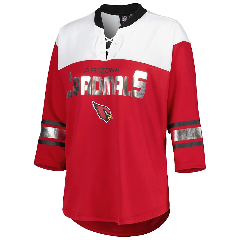 T-shirt à lacets manches 3/4 pour femme G-III 4Her by Carl Banks Cardinal/White Arizona Cardinals Double Team