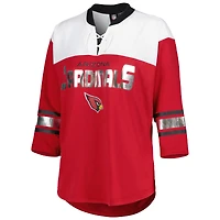 T-shirt à lacets manches 3/4 pour femme G-III 4Her by Carl Banks Cardinal/White Arizona Cardinals Double Team