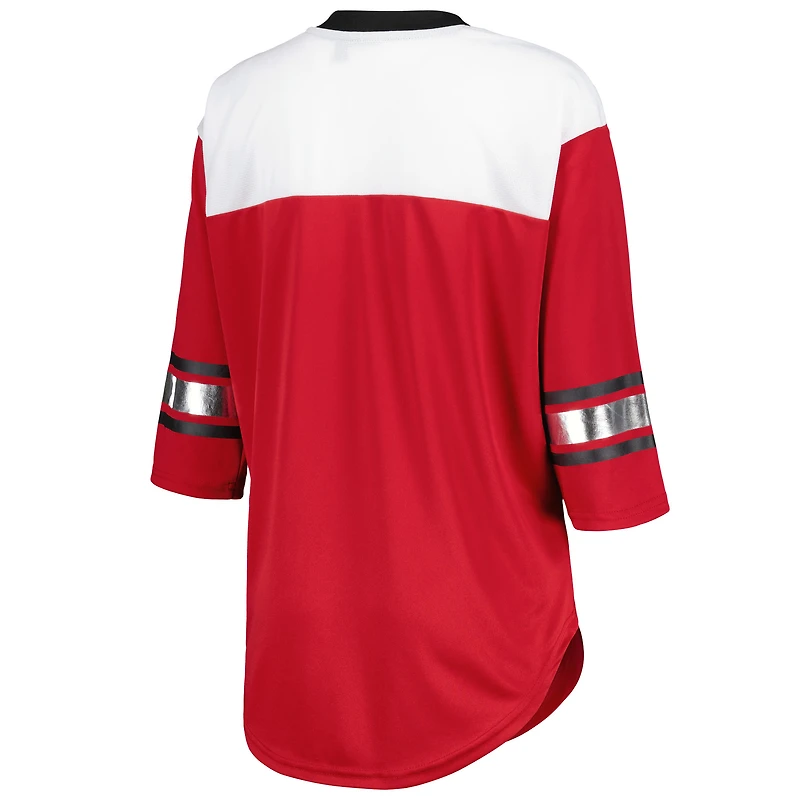 T-shirt à lacets manches 3/4 pour femme G-III 4Her by Carl Banks Cardinal/White Arizona Cardinals Double Team