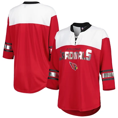 T-shirt à lacets manches 3/4 pour femme G-III 4Her by Carl Banks Cardinal/White Arizona Cardinals Double Team