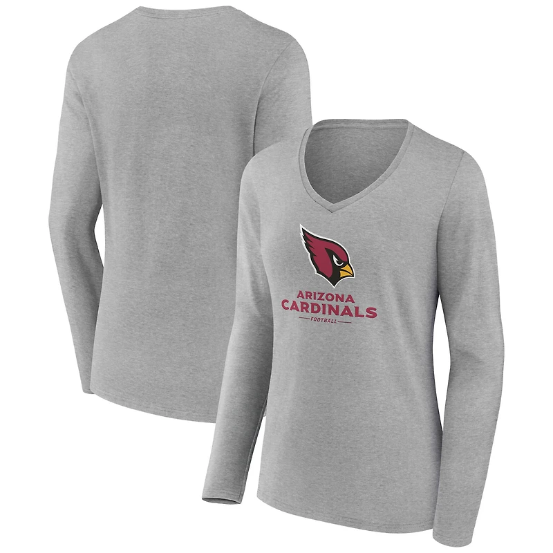 Women's Gray Arizona Cardinals Team Lockup Long Sleeve V-Neck T-Shirt