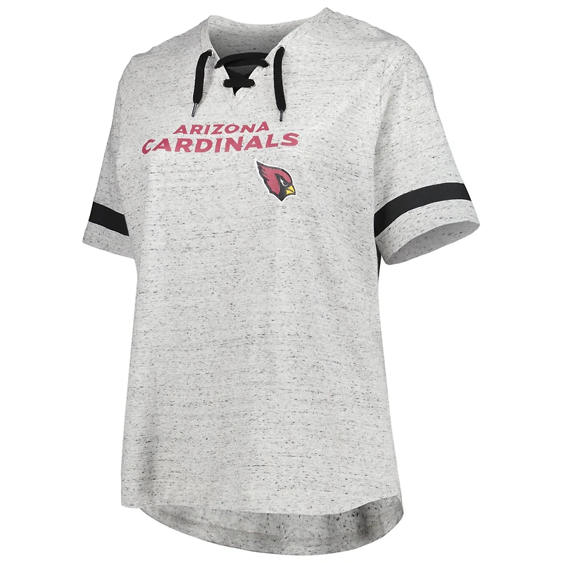 Women's Heather Gray Arizona Cardinals Plus Lace-Up V-Neck T-Shirt