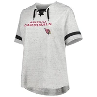 Women's Heather Gray Arizona Cardinals Plus Lace-Up V-Neck T-Shirt
