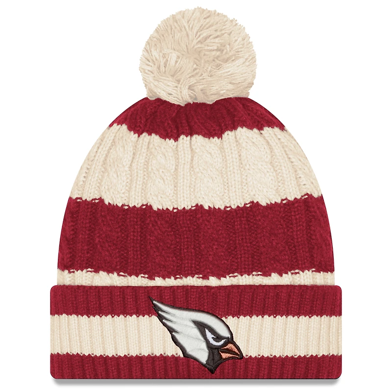 Women's New Era Natural Arizona Cardinals 2025 Rivalries Collection Braided Cuffed Knit Hat with Pom