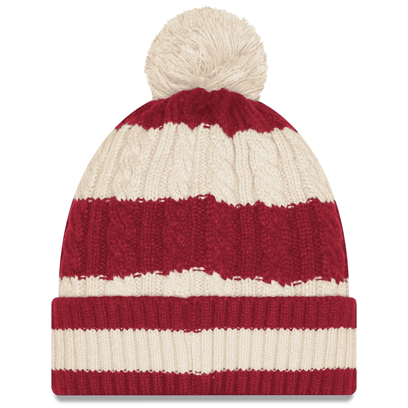 Bonnet en tricot tressé à revers avec pompon pour femme New Era Natural Arizona Cardinals 2025 Rivalries Collection