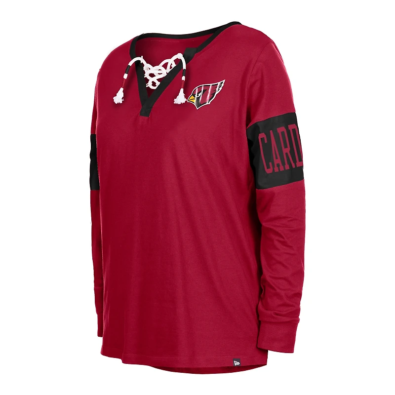 T-shirt à manches longues et col cranté Cardinal Arizona Cardinals New Era pour femme