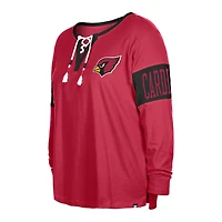 Women's New Era  Cardinal Arizona Cardinals Plus Lace-Up Notch Neck Long Sleeve T-Shirt