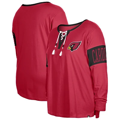 Women's New Era Cardinal Arizona Cardinals Plus Lace-Up Notch Neck Long Sleeve T-Shirt