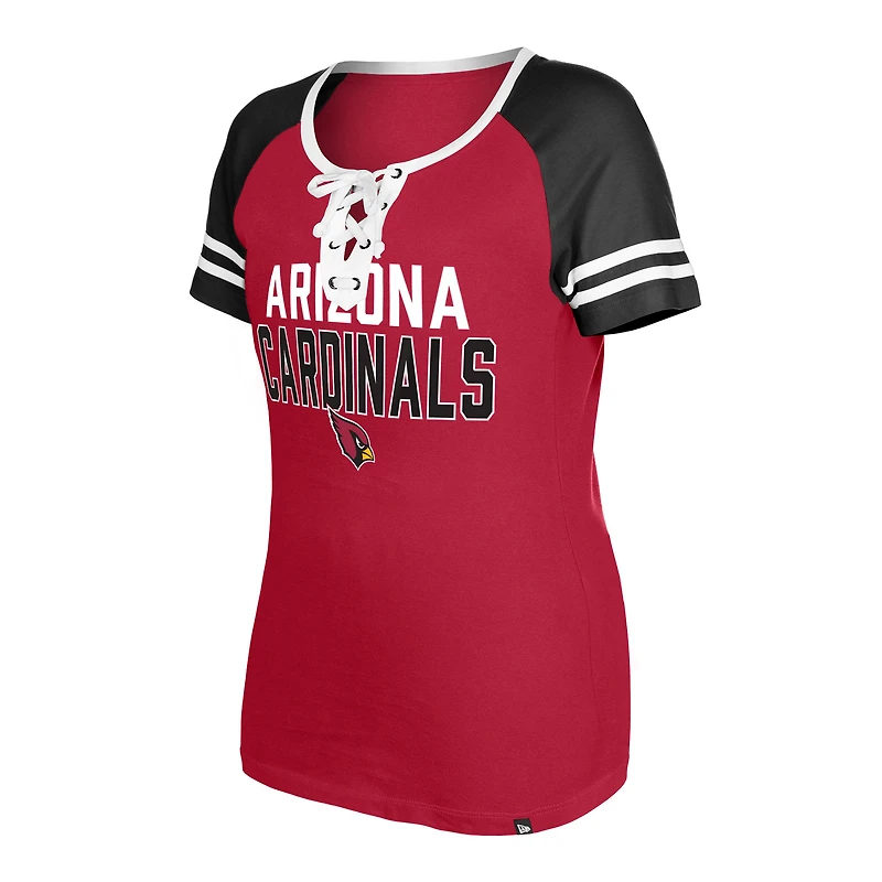 Women's New Era Cardinal Arizona Cardinals Raglan Lace-Up T-Shirt