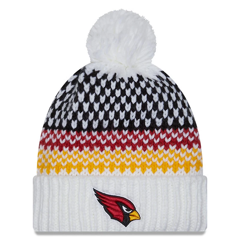 Bonnet en tricot à revers avec pompon des Arizona Cardinals 2023 Sideline New Era pour femme, blanc