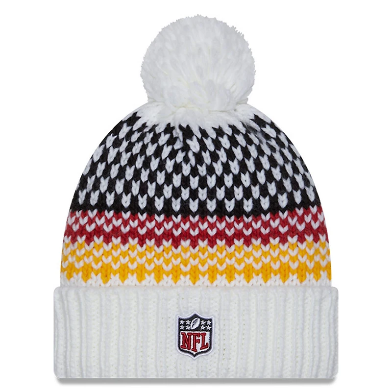 Bonnet en tricot à revers avec pompon des Arizona Cardinals 2023 Sideline New Era pour femme, blanc