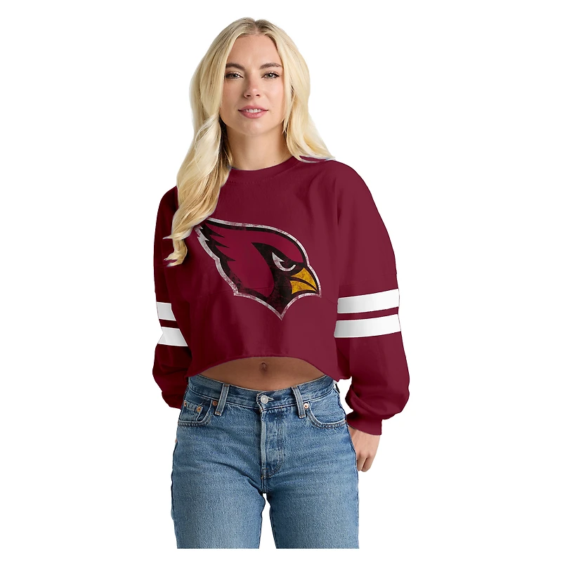 Women's Spirit Jersey  Cardinal Arizona Cardinals Oversized Cropped Stripe Long Sleeve T-Shirt