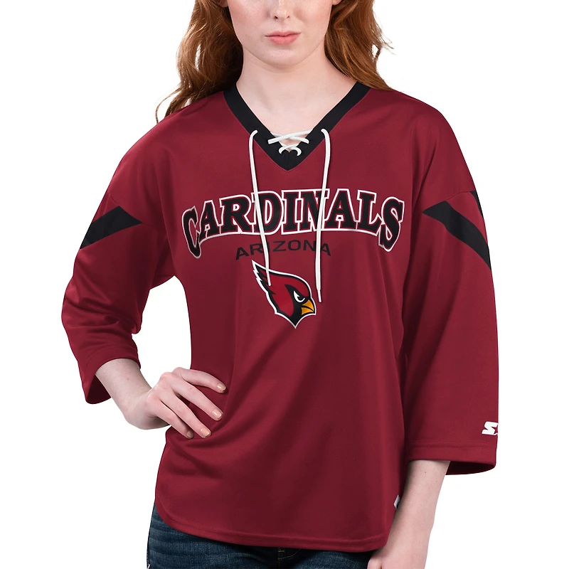 Women's Starter Cardinal Arizona Cardinals Rally Lace-Up 3/4 Sleeve T-Shirt