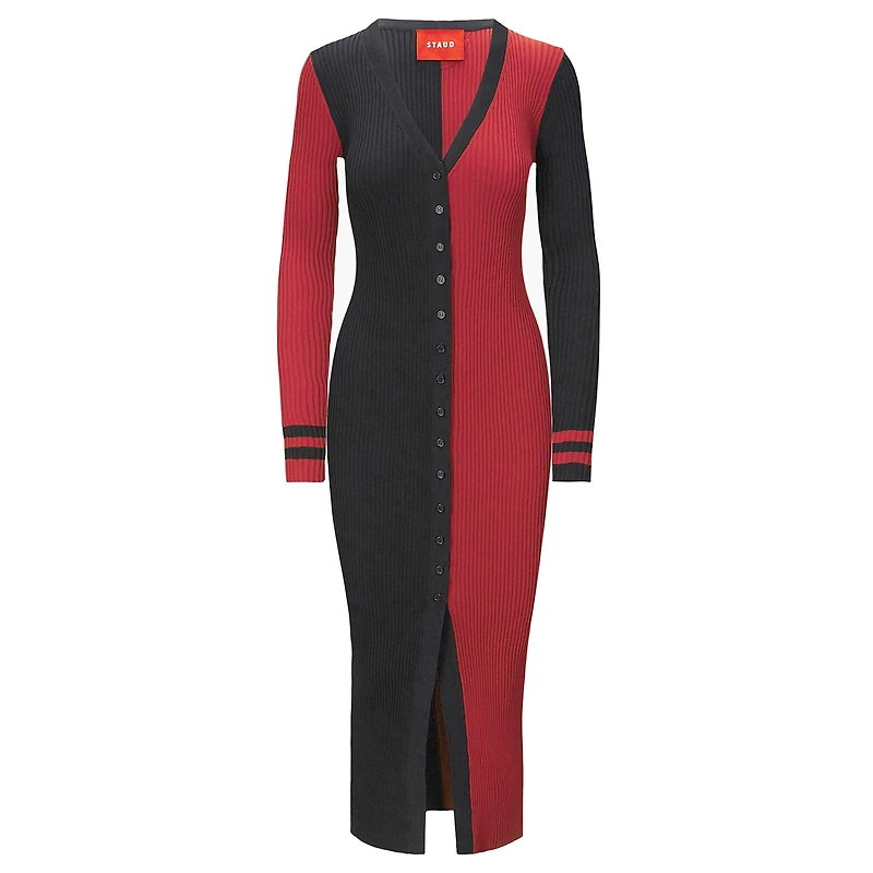 Women's STAUD Black/Cardinal Arizona Cardinals Shoko Knit Button-Up Sweater Dress