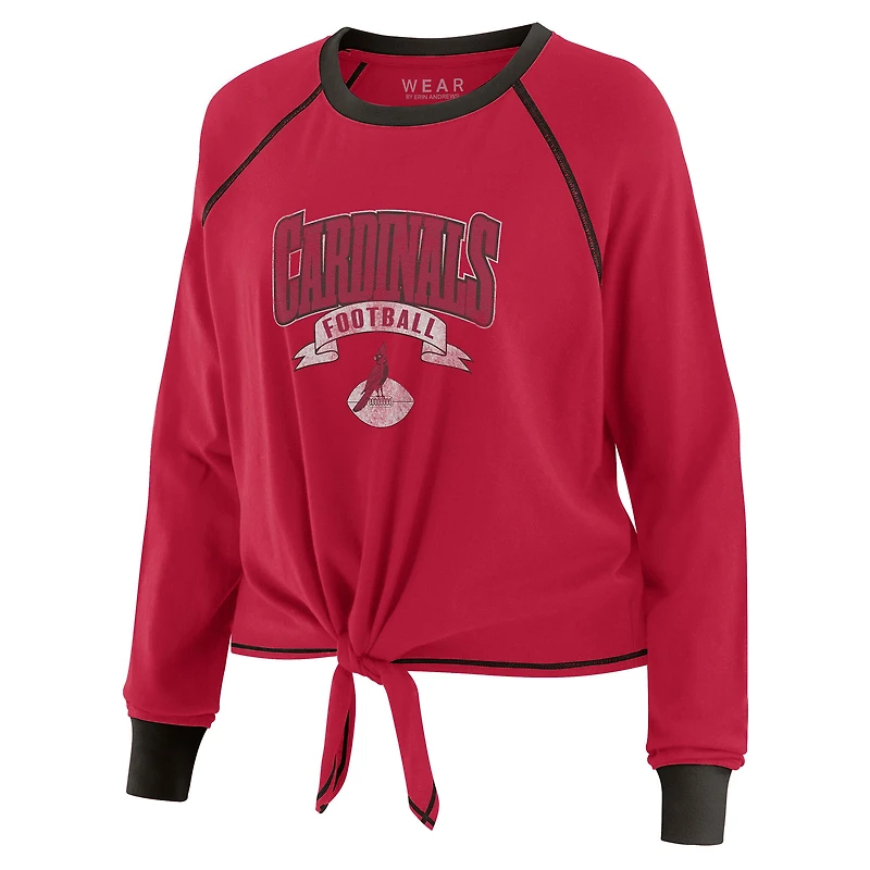 Haut à manches longues noué sur le devant pour femme WEAR by Erin Andrews Cardinal/Black Arizona Cardinals grande taille