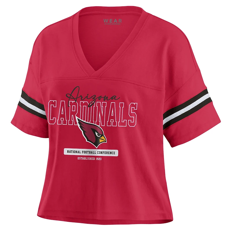 T-shirt court à col en V et blocs de couleurs pour femme WEAR by Erin Andrews Cardinal Arizona Cardinals