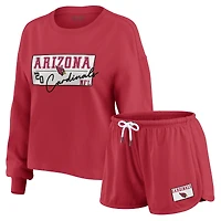 Women's WEAR by Erin Andrews Cardinal Arizona Cardinals Heavy Rugby Jersey Long Sleeve T-Shirt & Shorts Lounge Set