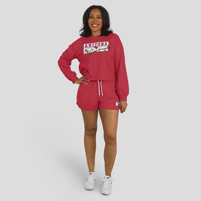 Women's WEAR by Erin Andrews Cardinal Arizona Cardinals Heavy Rugby Jersey Long Sleeve T-Shirt & Shorts Lounge Set