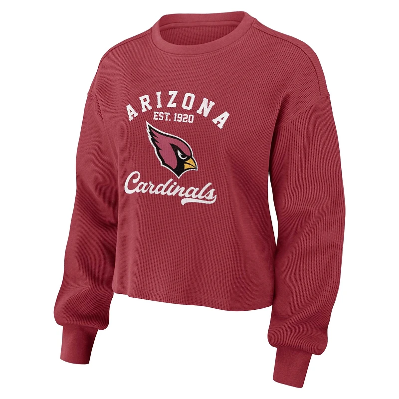 Ensemble de détente pour femme WEAR by Erin Andrews Cardinal Arizona Cardinals avec t-shirt à manches longues et short en tricot gaufré