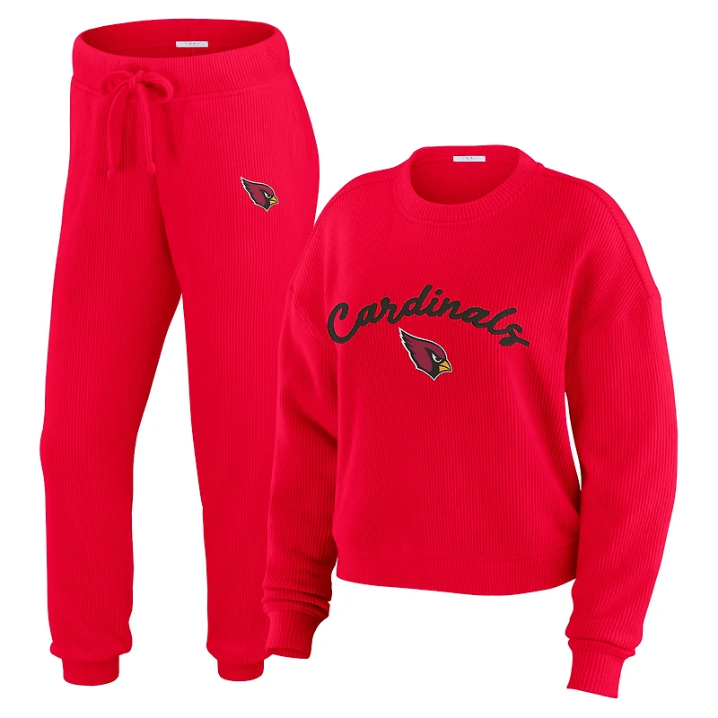 Women's WEAR by Erin Andrews Cream Arizona Cardinals Plus Knitted Tri-Blend Long Sleeve T-Shirt & Pants Lounge Set
