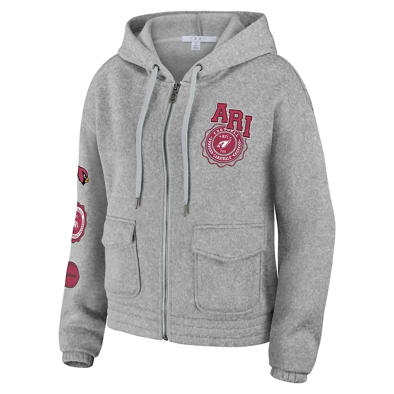 WEAR by Erin Andrews Sweat à capuche entièrement zippé gris chiné des Arizona Cardinals pour femmes