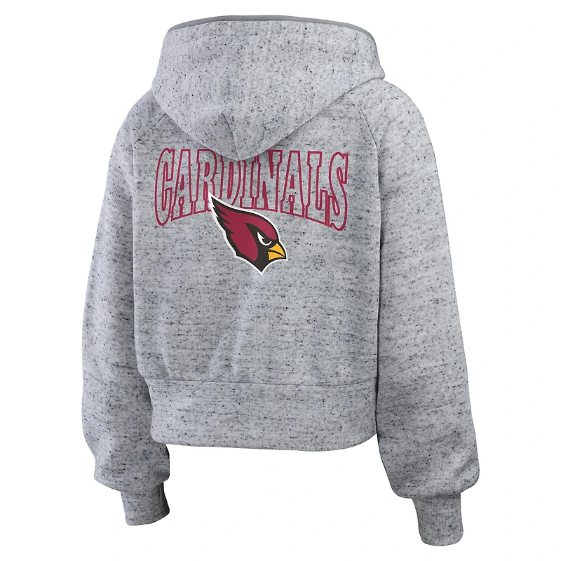 Women's WEAR by Erin Andrews Heather Gray Arizona Cardinals Speckled Fleece Cropped Full-Zip Hoodie