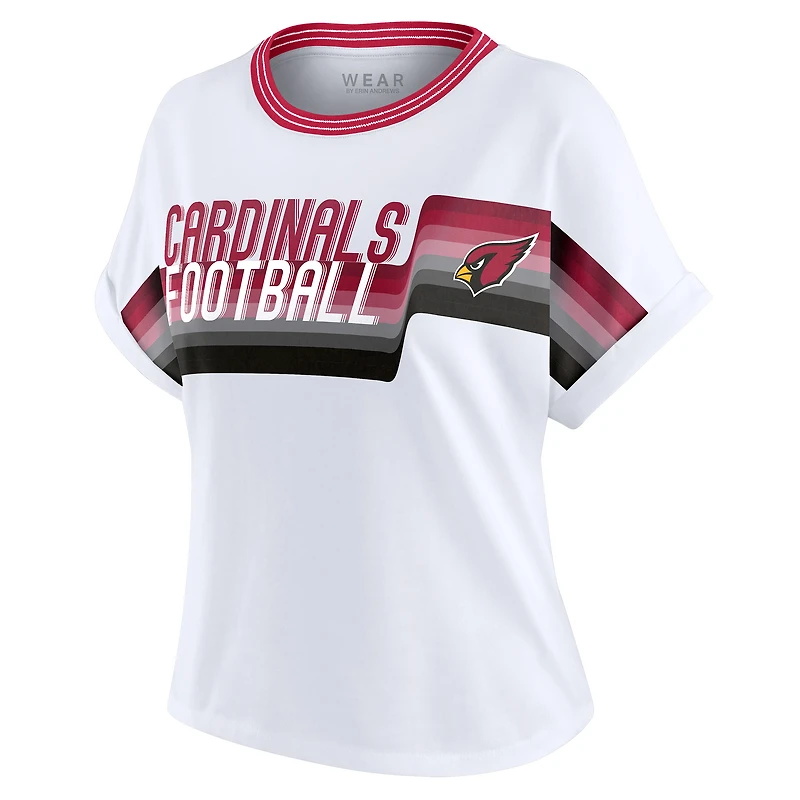 Women's WEAR by Erin Andrews White Arizona Cardinals Cropped Center Stripe Dolman T-Shirt