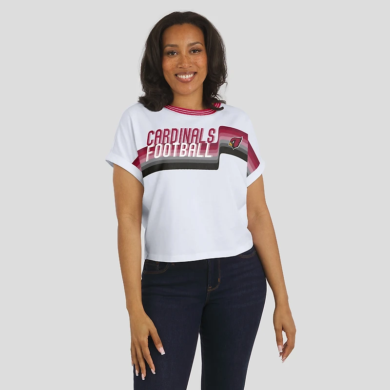 Women's WEAR by Erin Andrews White Arizona Cardinals Cropped Center Stripe Dolman T-Shirt