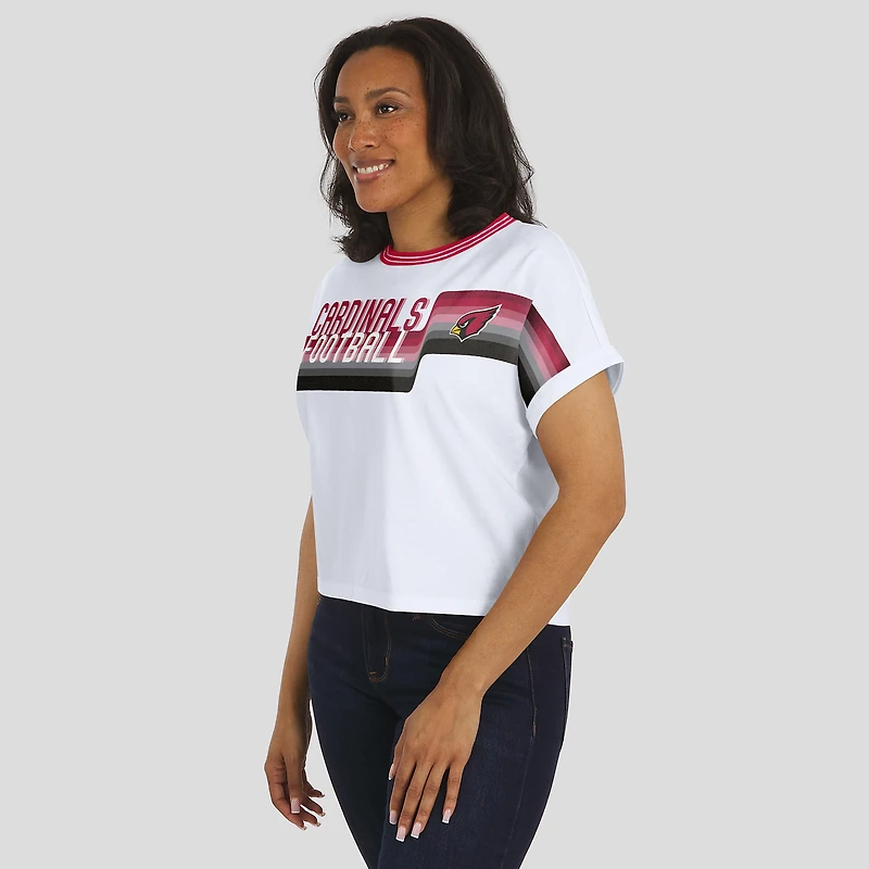 Women's WEAR by Erin Andrews White Arizona Cardinals Cropped Center Stripe Dolman T-Shirt