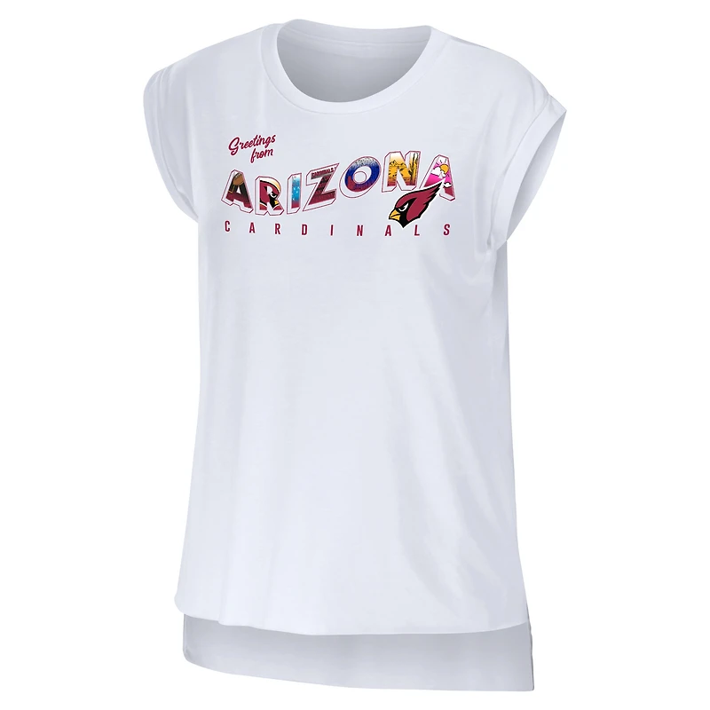 Women's WEAR by Erin Andrews White Arizona Cardinals Greetings From Muscle T-Shirt