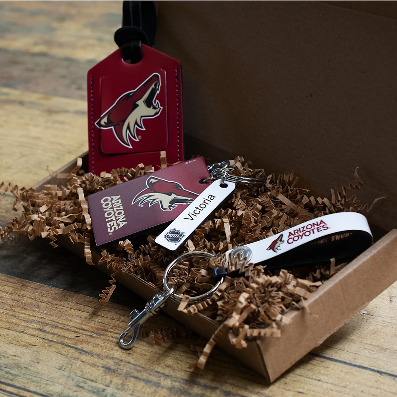 Arizona Coyotes - Coffret cadeau trois pièces en cuir avec étiquette personnalisée