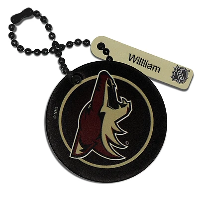 Étiquette de sac ronde en cuir personnalisée avec le logo des Coyotes de l'Arizona noirs
