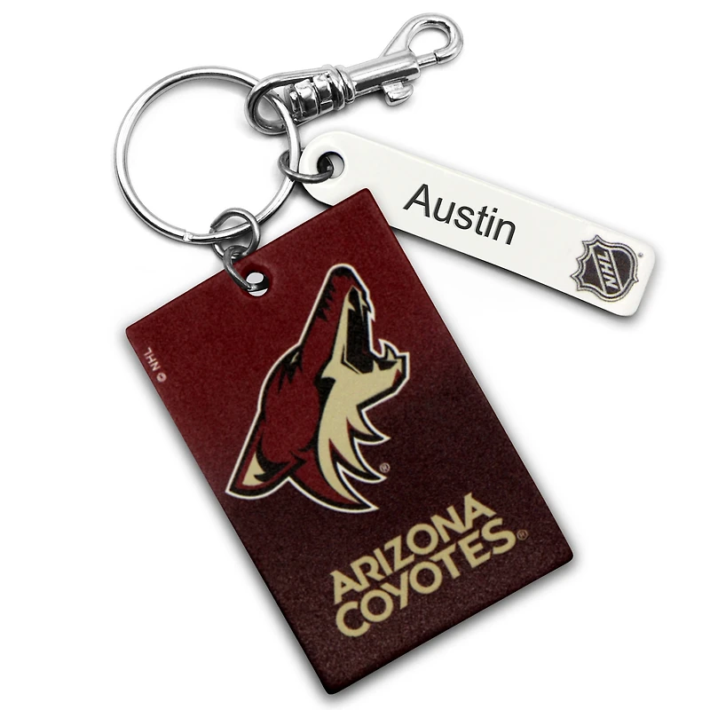 Burgundy Arizona Coyotes Personalized Leather Rectangle Keychain